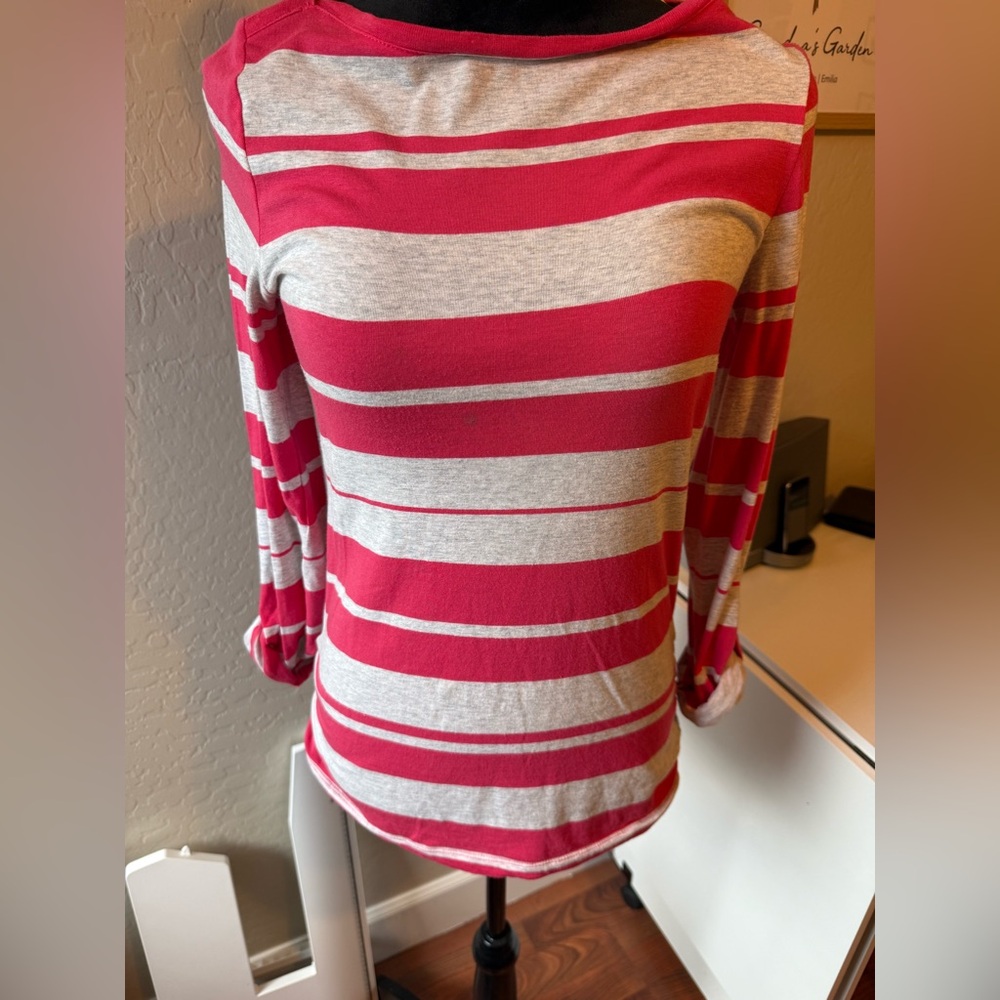 Calvin Klein Performance Striped Pink and Gray Long Sleeve Women's Top S